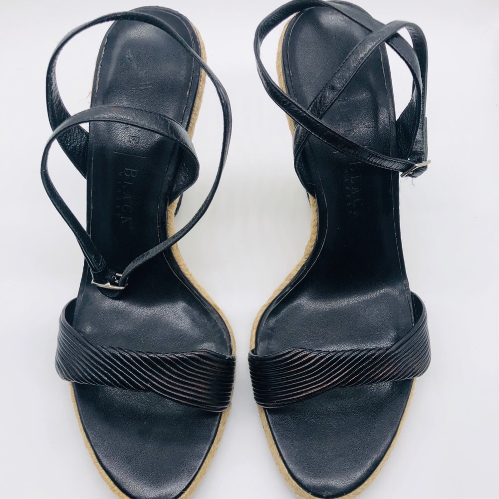 WHBM 4” Strappy Black Wedge